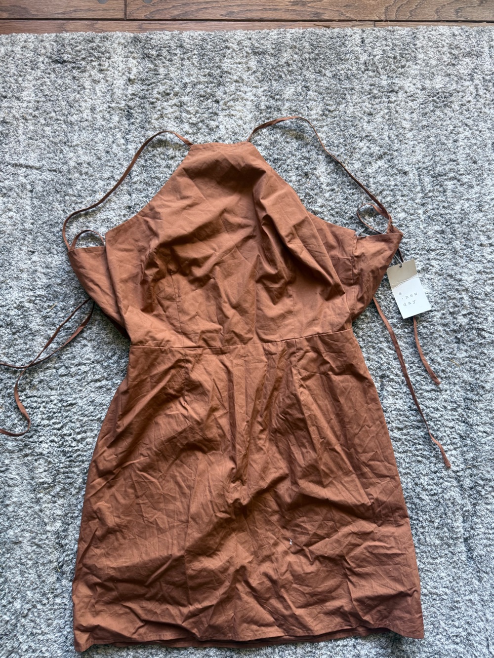 a new day Rust Brown Backless Halter Tie Mini Dress